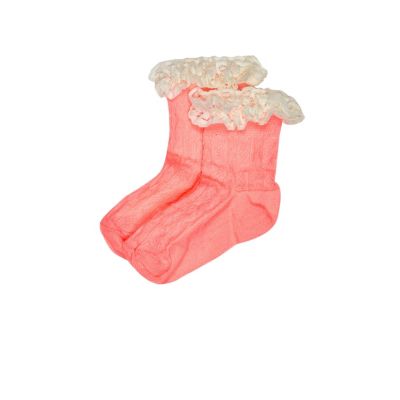 Mini girls coral frilly socks pack